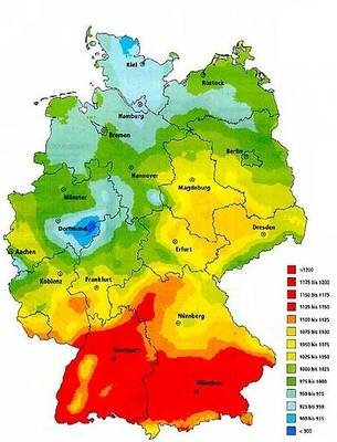 Southern Germany is better than the north end: Sunlight intensity measurements mapped