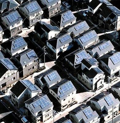 Future view: Solar panels all over the rooftops in family housing