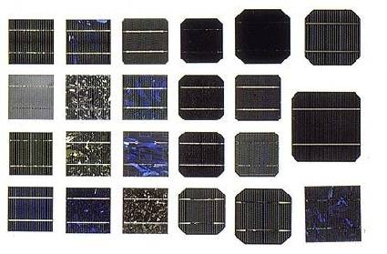 Various types of solar cells, including monocrystalline and polycrystalline thick-film Silicon all the way through thin-film types