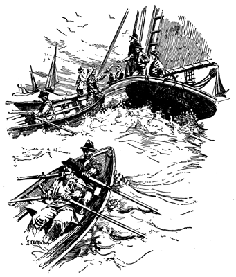 Dories came alongside with letters for home.
