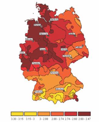 Average solar energy per square meter in kilowatt hours per day