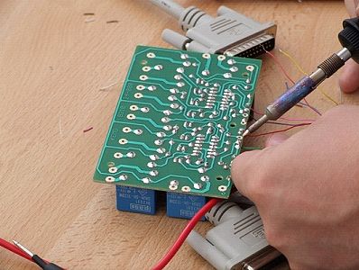 Detail: soldering leads to the controller board