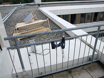 Initial test set up, with screwdriver lashed onto railing (note use of polypropelene twine for testing).