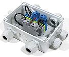 The junction box includes protective diodes to protect circuits from inverted polarity.